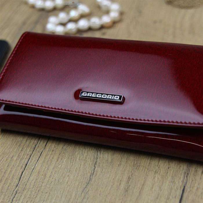 Dámská peněženka Gregorio PT-100 z pravé kůže ve velikosti velká s orientací na šířku v červené barvě s ozdobným zámkem a RFID Secure